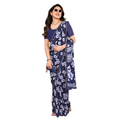 Mayawye Women's Georgette Printed Saree With Unstitched Blouse 5.5Mtr (Blue)