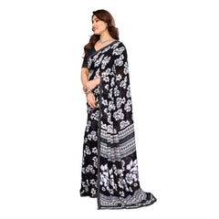 Mayawye Women's Georgette Printed Saree With Unstitched Blouse 5.5Mtr (Black)