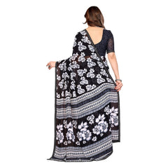Mayawye Women's Georgette Printed Saree With Unstitched Blouse 5.5Mtr (Black)