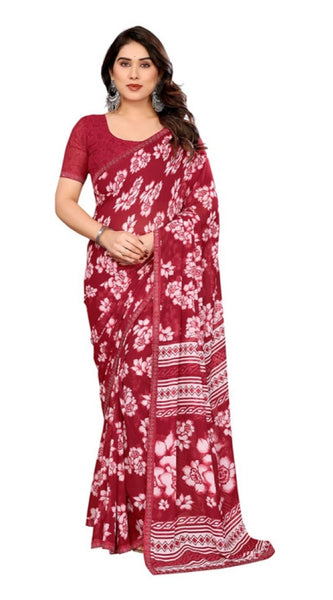 Mayawye Women's Georgette Printed Saree With Unstitched Blouse 5.5Mtr (Red)