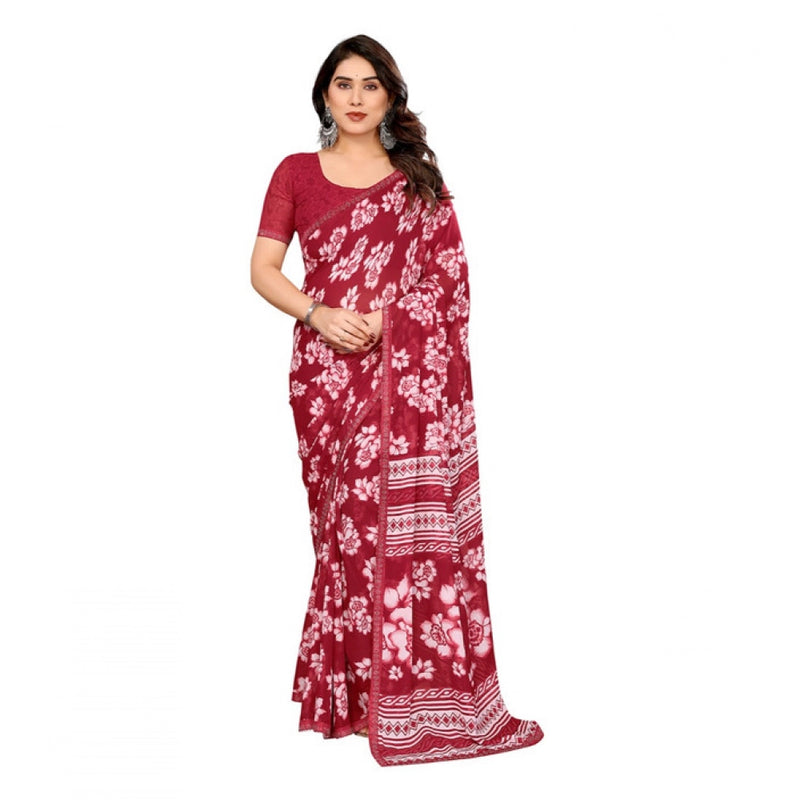 Mayawye Women's Georgette Printed Saree With Unstitched Blouse 5.5Mtr (Red)