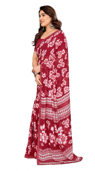 Mayawye Women's Georgette Printed Saree With Unstitched Blouse 5.5Mtr (Red)