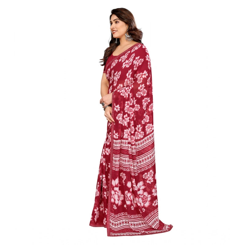 Mayawye Women's Georgette Printed Saree With Unstitched Blouse 5.5Mtr (Red)