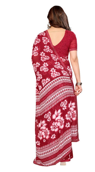 Mayawye Women's Georgette Printed Saree With Unstitched Blouse 5.5Mtr (Red)