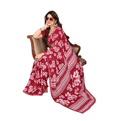 Mayawye Women's Georgette Printed Saree With Unstitched Blouse 5.5Mtr (Red)