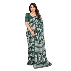 Mayawye Women's Georgette Printed Saree With Unstitched Blouse 5.5Mtr (Green)