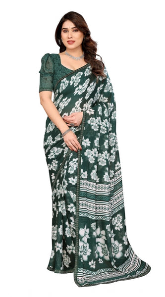 Mayawye Women's Georgette Printed Saree With Unstitched Blouse 5.5Mtr (Green)
