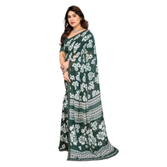 Mayawye Women's Georgette Printed Saree With Unstitched Blouse 5.5Mtr (Green)