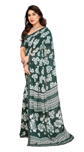 Mayawye Women's Georgette Printed Saree With Unstitched Blouse 5.5Mtr (Green)