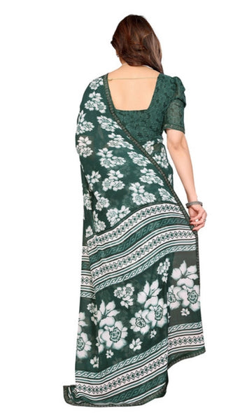 Mayawye Women's Georgette Printed Saree With Unstitched Blouse 5.5Mtr (Green)