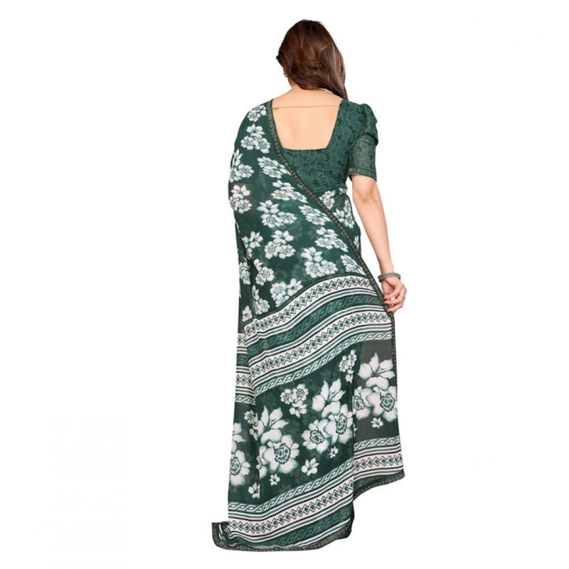 Mayawye Women's Georgette Printed Saree With Unstitched Blouse 5.5Mtr (Green)