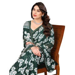 Mayawye Women's Georgette Printed Saree With Unstitched Blouse 5.5Mtr (Green)