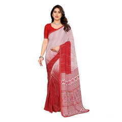 Mayawye Women's Georgette Printed Saree With Unstitched Blouse 5.5Mtr (Red)