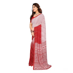 Mayawye Women's Georgette Printed Saree With Unstitched Blouse 5.5Mtr (Red)