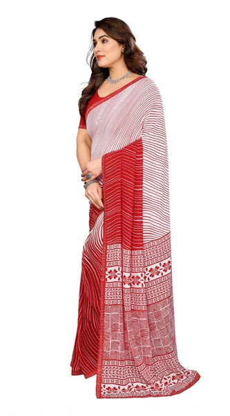 Mayawye Women's Georgette Printed Saree With Unstitched Blouse 5.5Mtr (Red)