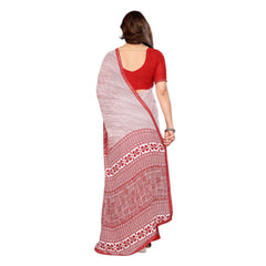 Mayawye Women's Georgette Printed Saree With Unstitched Blouse 5.5Mtr (Red)