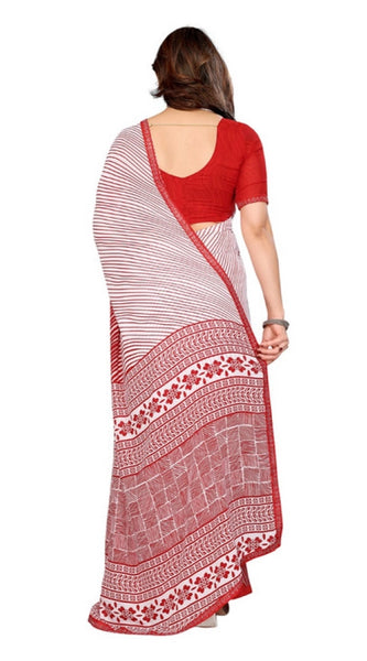 Mayawye Women's Georgette Printed Saree With Unstitched Blouse 5.5Mtr (Red)