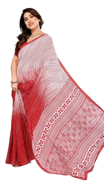 Mayawye Women's Georgette Printed Saree With Unstitched Blouse 5.5Mtr (Red)