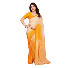 Mayawye Women's Georgette Printed Saree With Unstitched Blouse 5.5Mtr (Yellow)