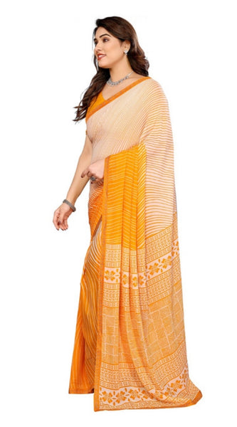 Mayawye Women's Georgette Printed Saree With Unstitched Blouse 5.5Mtr (Yellow)