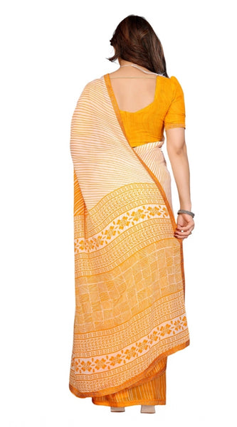 Mayawye Women's Georgette Printed Saree With Unstitched Blouse 5.5Mtr (Yellow)