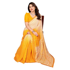 Mayawye Women's Georgette Printed Saree With Unstitched Blouse 5.5Mtr (Yellow)