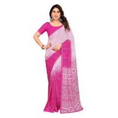 Mayawye Women's Georgette Printed Saree With Unstitched Blouse 5.5Mtr (Pink)