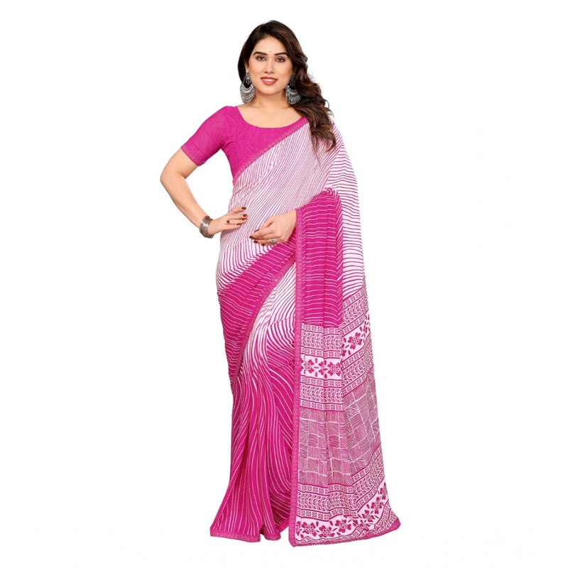 Mayawye Women's Georgette Printed Saree With Unstitched Blouse 5.5Mtr (Pink)