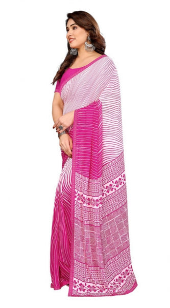 Mayawye Women's Georgette Printed Saree With Unstitched Blouse 5.5Mtr (Pink)