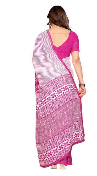Mayawye Women's Georgette Printed Saree With Unstitched Blouse 5.5Mtr (Pink)