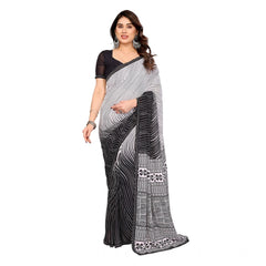 Mayawye Women's Georgette Printed Saree With Unstitched Blouse 5.5Mtr (Black)