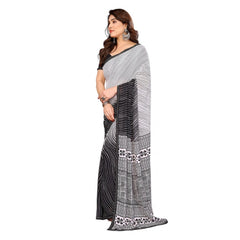 Mayawye Women's Georgette Printed Saree With Unstitched Blouse 5.5Mtr (Black)
