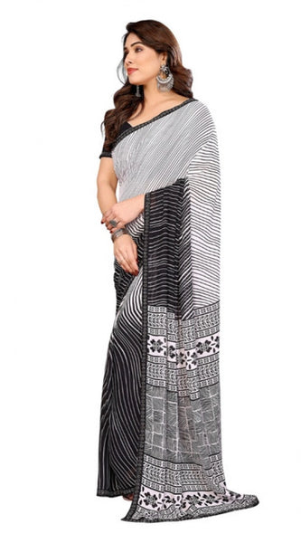 Mayawye Women's Georgette Printed Saree With Unstitched Blouse 5.5Mtr (Black)