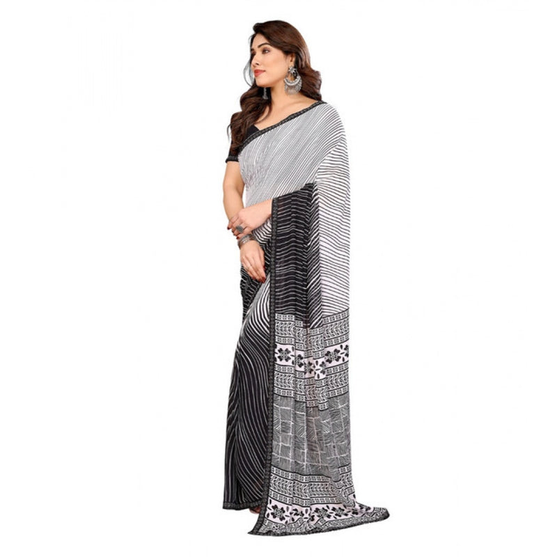 Mayawye Women's Georgette Printed Saree With Unstitched Blouse 5.5Mtr (Black)
