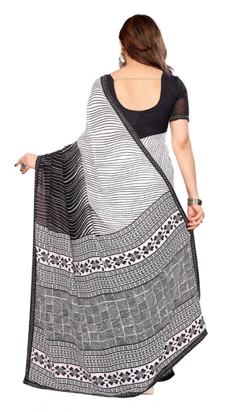 Mayawye Women's Georgette Printed Saree With Unstitched Blouse 5.5Mtr (Black)
