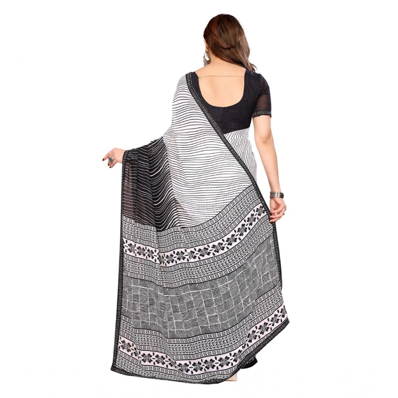 Mayawye Women's Georgette Printed Saree With Unstitched Blouse 5.5Mtr (Black)