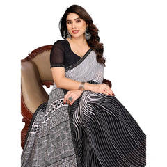 Mayawye Women's Georgette Printed Saree With Unstitched Blouse 5.5Mtr (Black)