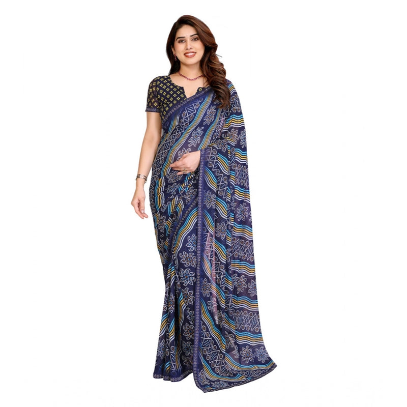 Mayawye Women's Georgette Printed Saree With Unstitched Blouse 5.5Mtr (Blue)