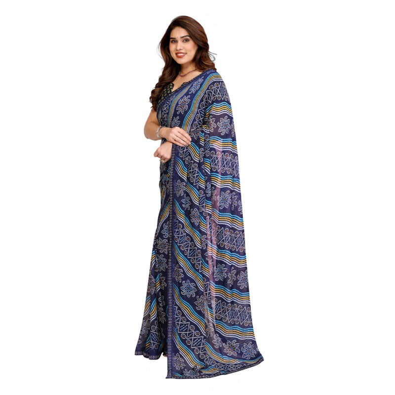 Mayawye Women's Georgette Printed Saree With Unstitched Blouse 5.5Mtr (Blue)