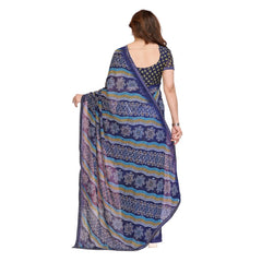 Mayawye Women's Georgette Printed Saree With Unstitched Blouse 5.5Mtr (Blue)