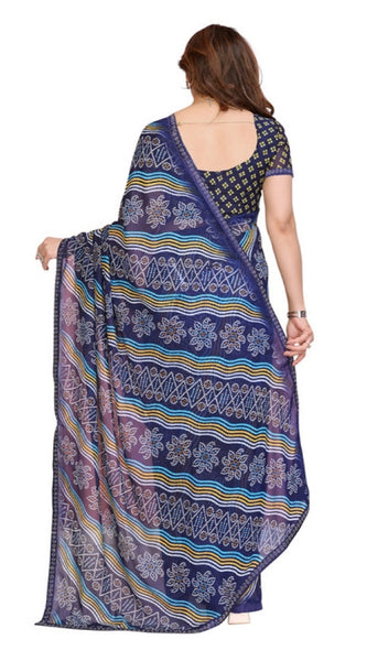 Mayawye Women's Georgette Printed Saree With Unstitched Blouse 5.5Mtr (Blue)