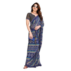 Mayawye Women's Georgette Printed Saree With Unstitched Blouse 5.5Mtr (Blue)