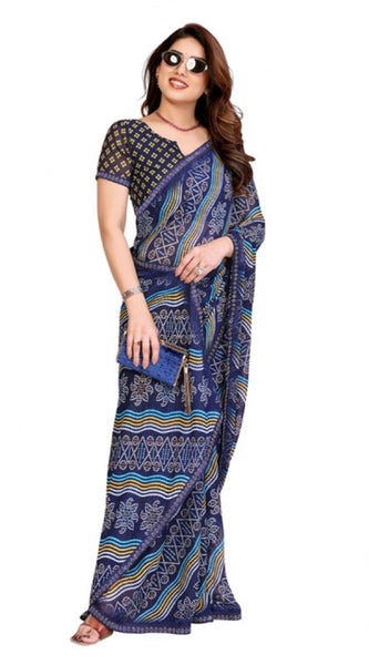 Mayawye Women's Georgette Printed Saree With Unstitched Blouse 5.5Mtr (Blue)