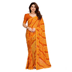 Mayawye Women's Georgette Printed Saree With Unstitched Blouse 5.5Mtr (Yellow)
