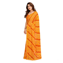 Mayawye Women's Georgette Printed Saree With Unstitched Blouse 5.5Mtr (Yellow)
