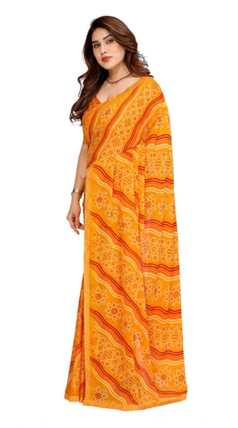 Mayawye Women's Georgette Printed Saree With Unstitched Blouse 5.5Mtr (Yellow)