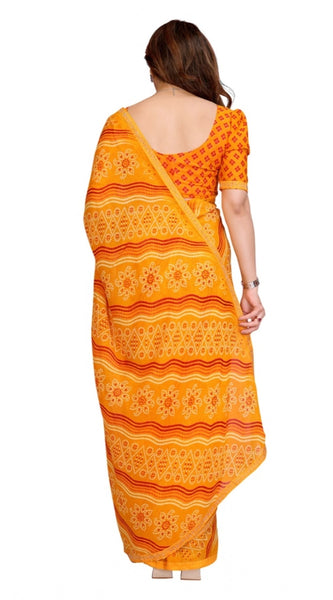 Mayawye Women's Georgette Printed Saree With Unstitched Blouse 5.5Mtr (Yellow)