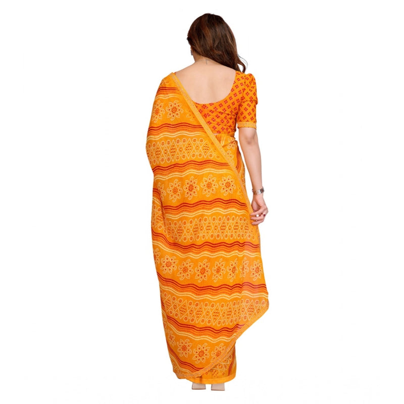 Mayawye Women's Georgette Printed Saree With Unstitched Blouse 5.5Mtr (Yellow)