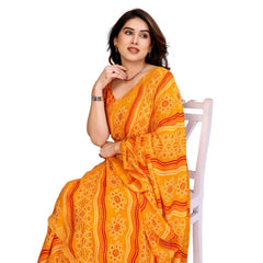 Mayawye Women's Georgette Printed Saree With Unstitched Blouse 5.5Mtr (Yellow)