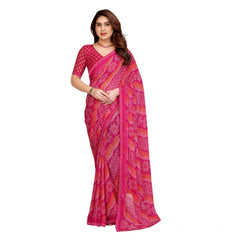 Mayawye Women's Georgette Printed Saree With Unstitched Blouse 5.5Mtr (Pink)